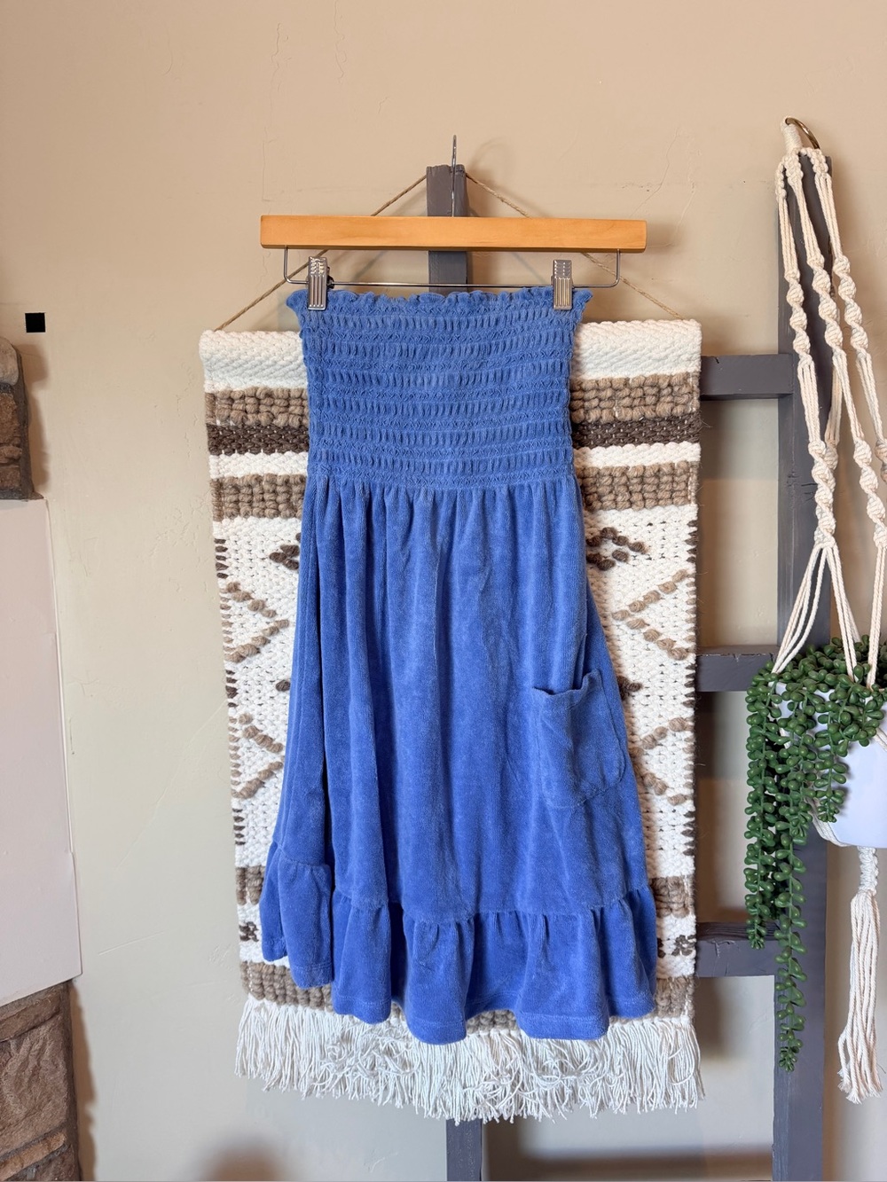 Juicy Couture Vintage Y2K Smocked Blue Terry Cloth Cover-Up Dress USA Small #485